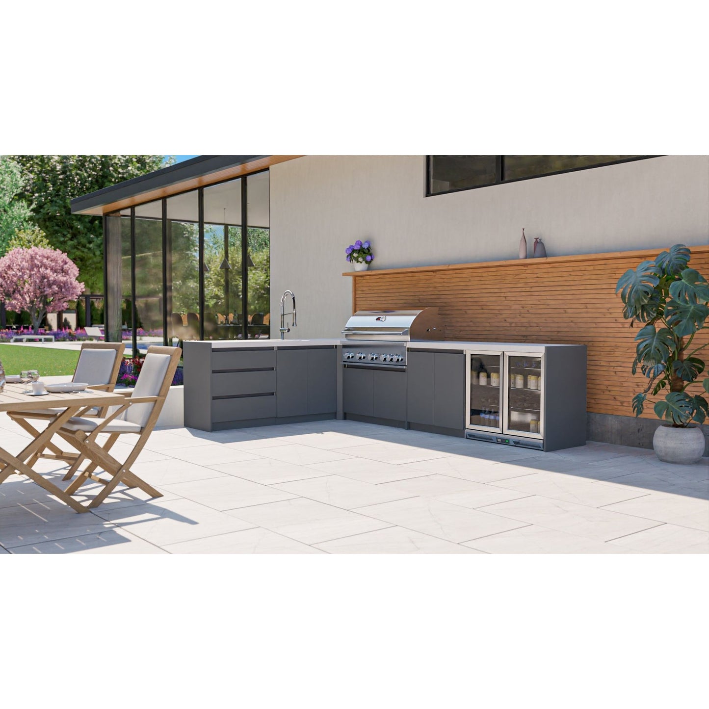 Whistler Fairford Grey Outdoor Kitchen with Burford 5-Burner BBQ | 3.6M X 2.3M