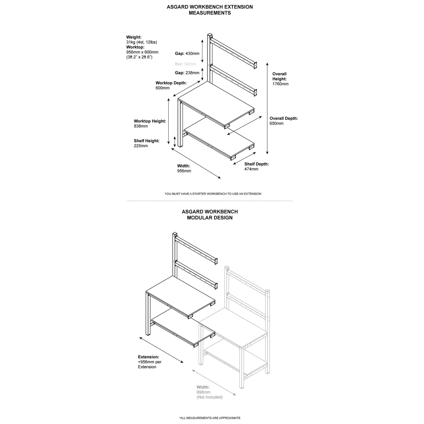 Asgard Shed Workbench - Extension Section