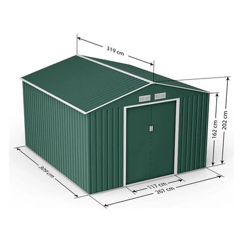 Lotus Orion 9x10 Apex Dark Green Metal Shed With Foundation Kit