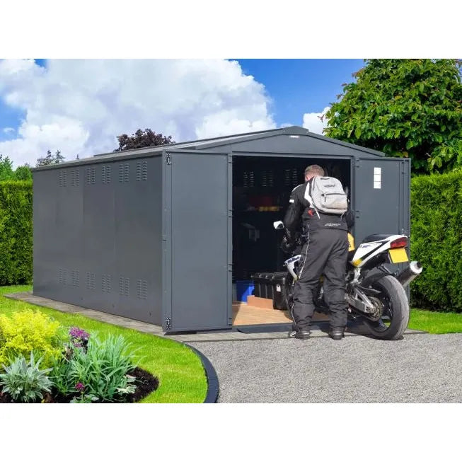 Asgard Motorcycle Storage Shed (Gladiator) 7ft 4" x 18ft 1" - Police Preferred Specification