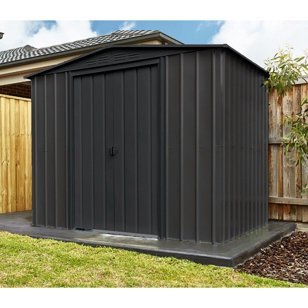 Globel Apex 8x6 metal garden sheds in grey