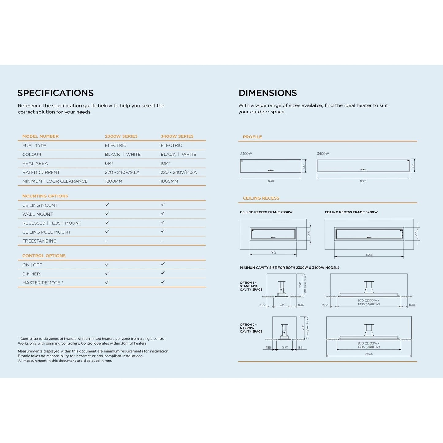 Bromic Platinum smart Heat Electric specifications page