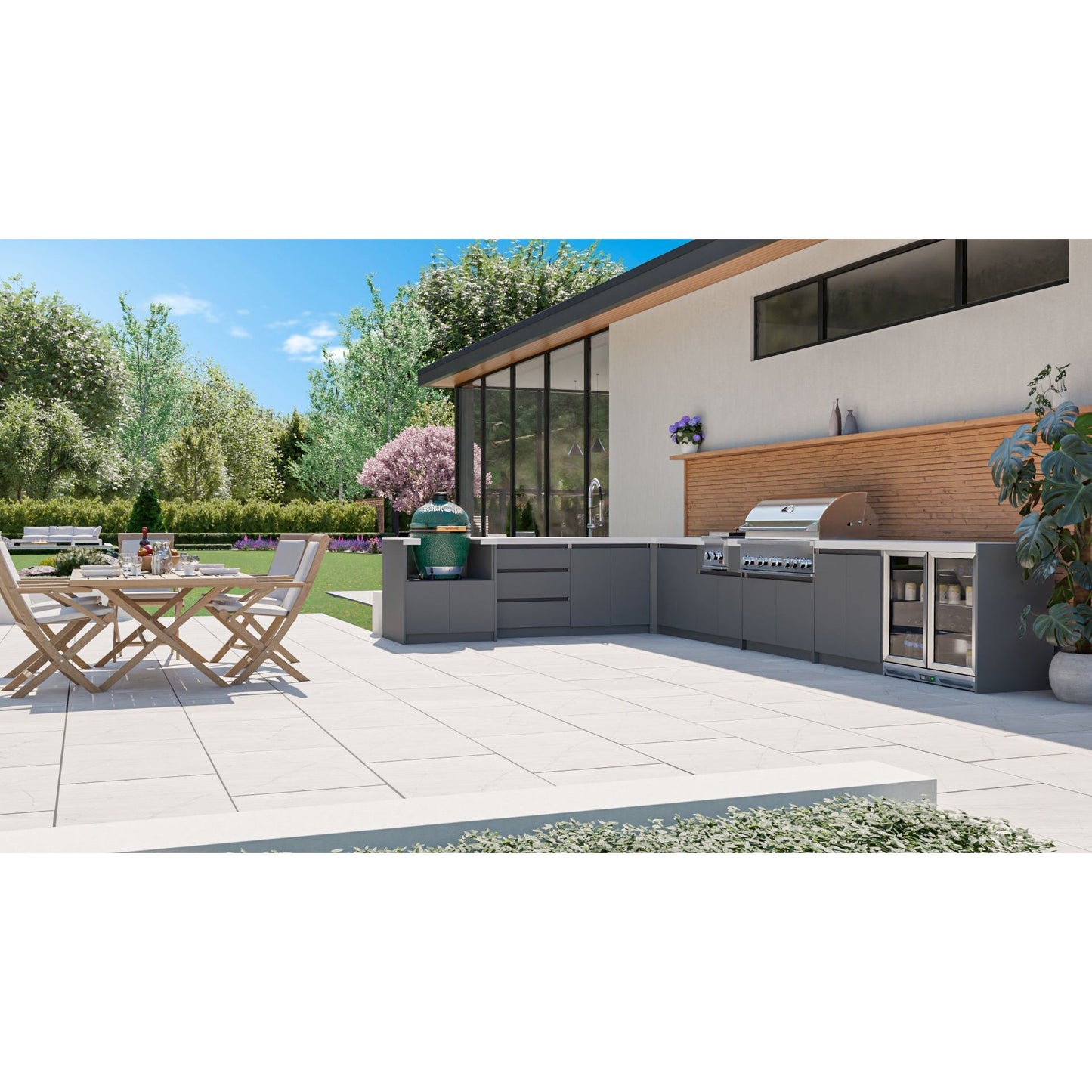 Whistler Fairford Grey L-Shaped Outdoor Kitchen with Burford 5-Burner BBQ | 3.1m x 5.1m