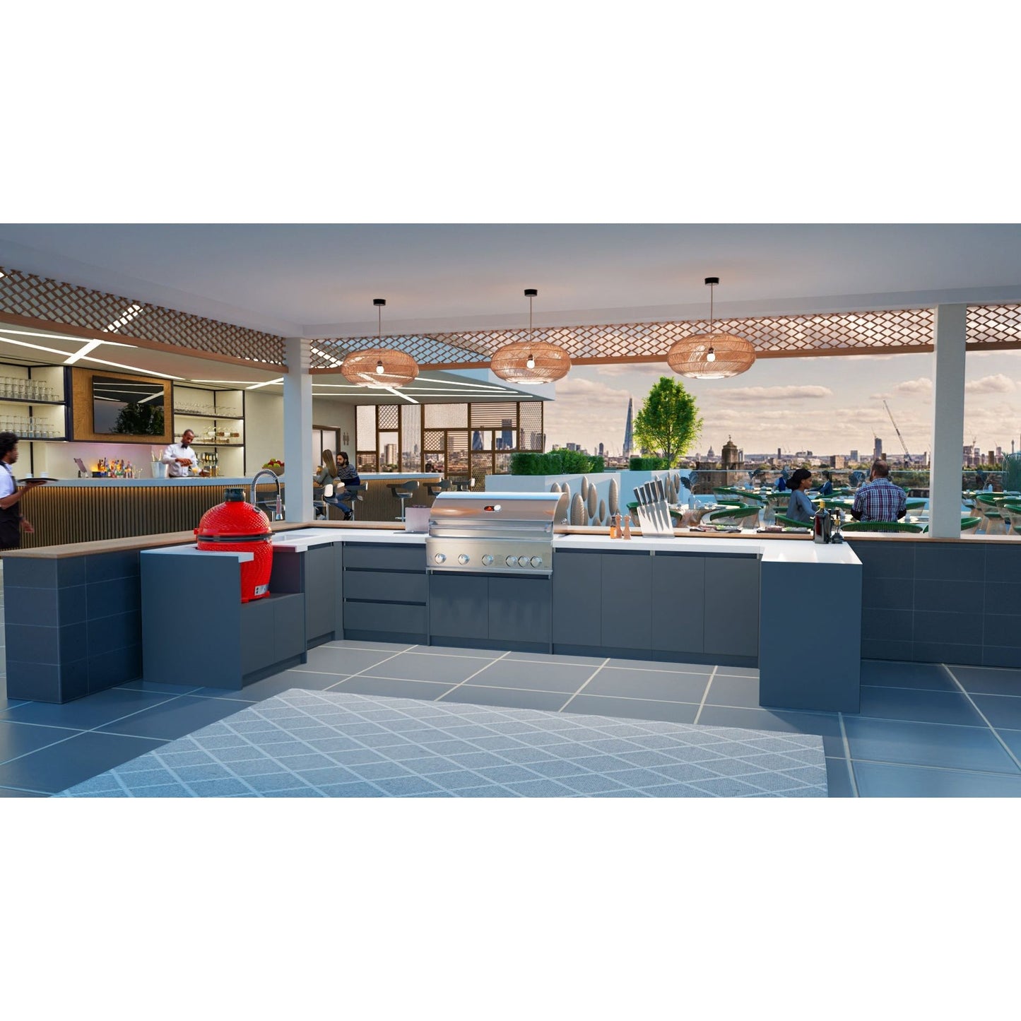 Whistler Fairford Grey Outdoor Kitchen with Burford 5-Burner BBQ | 2.3m x 4.8m x 1.6m