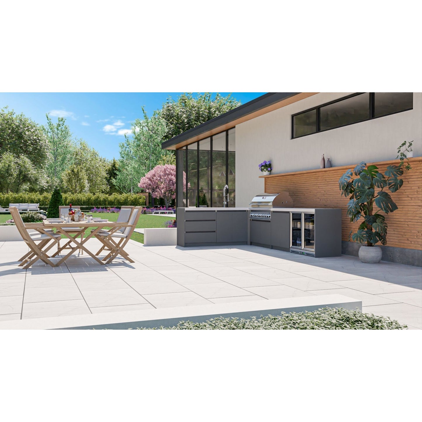 Whistler Fairford Grey Outdoor Kitchen with Burford 5-Burner BBQ | 3.6M X 2.3M