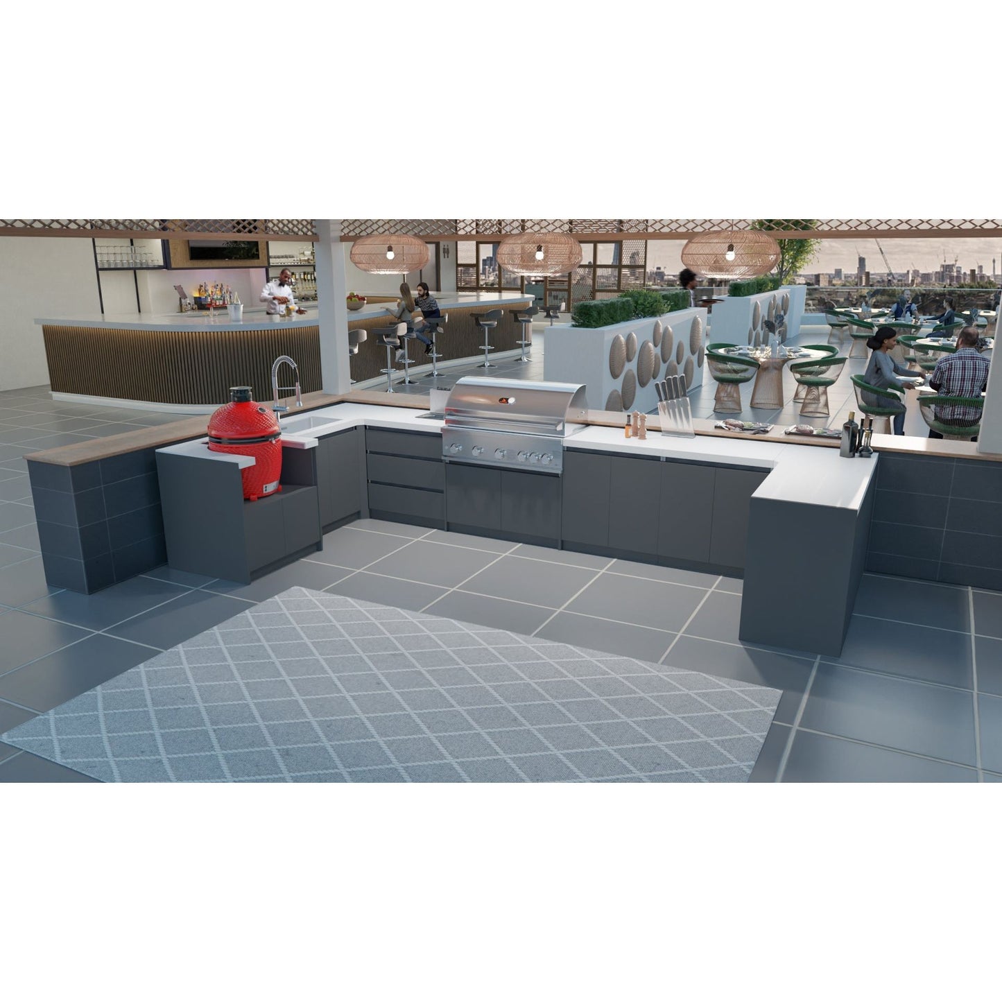 Whistler Fairford Grey Outdoor Kitchen with Burford 5-Burner BBQ | 2.3m x 4.8m x 1.6m