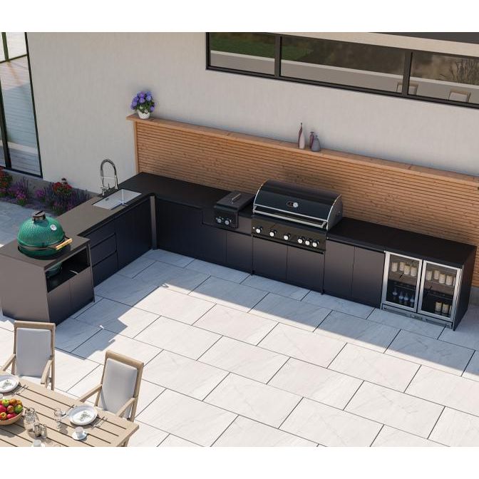 Whistler Fairford Black L-Shaped Outdoor Kitchen with Burford 5-Burner BBQ | 3.1m x 5.1m
