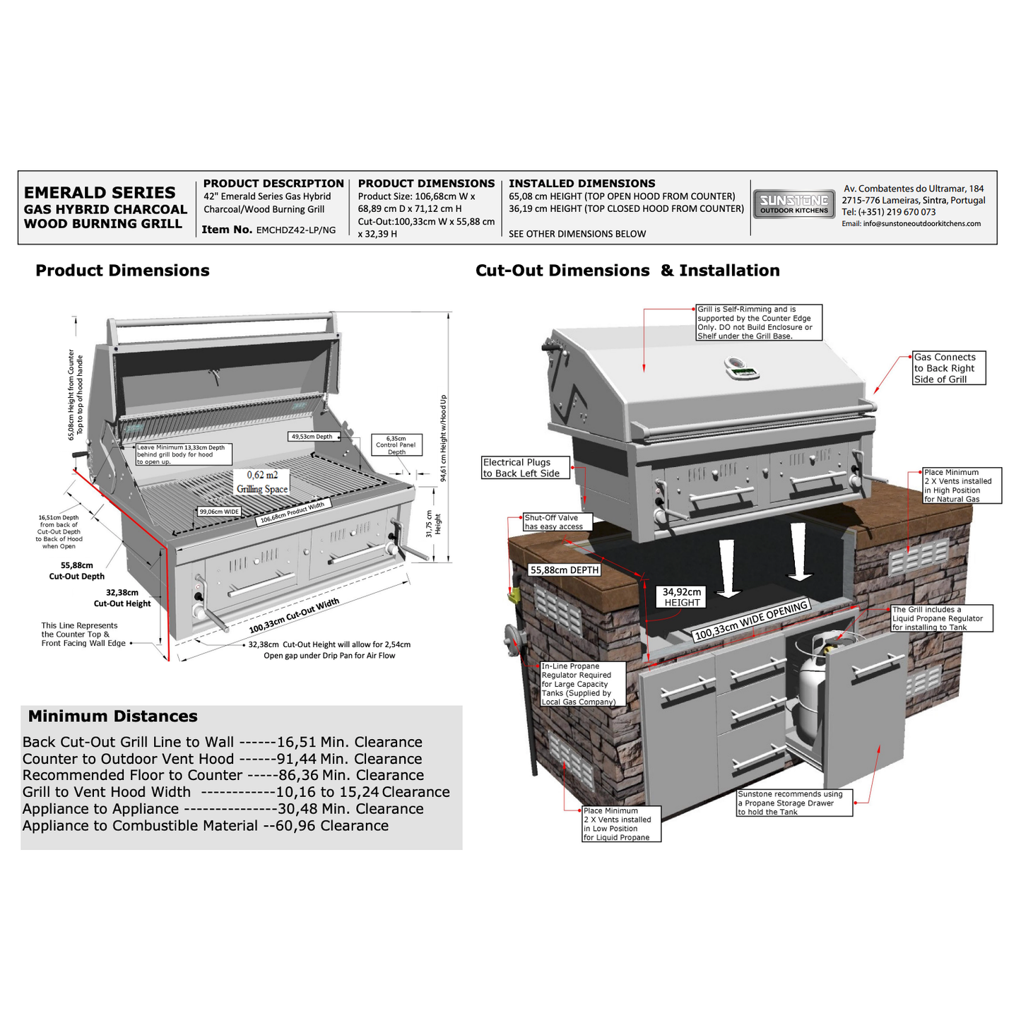 Sunstone 42″ Charcoal, Wood & Gas Hybrid Dual Zone Grill