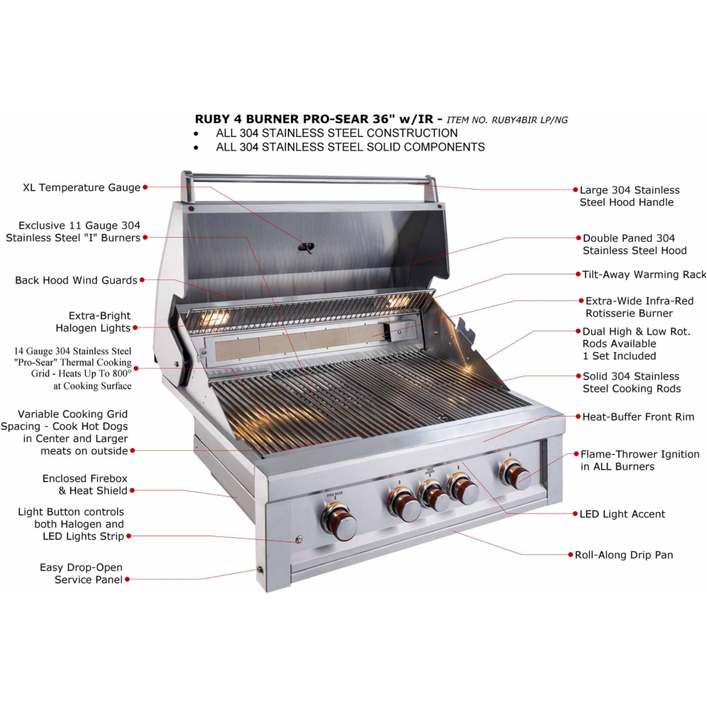 Sunstone Ruby Series 4 Burner Gas Grill with Infrared
