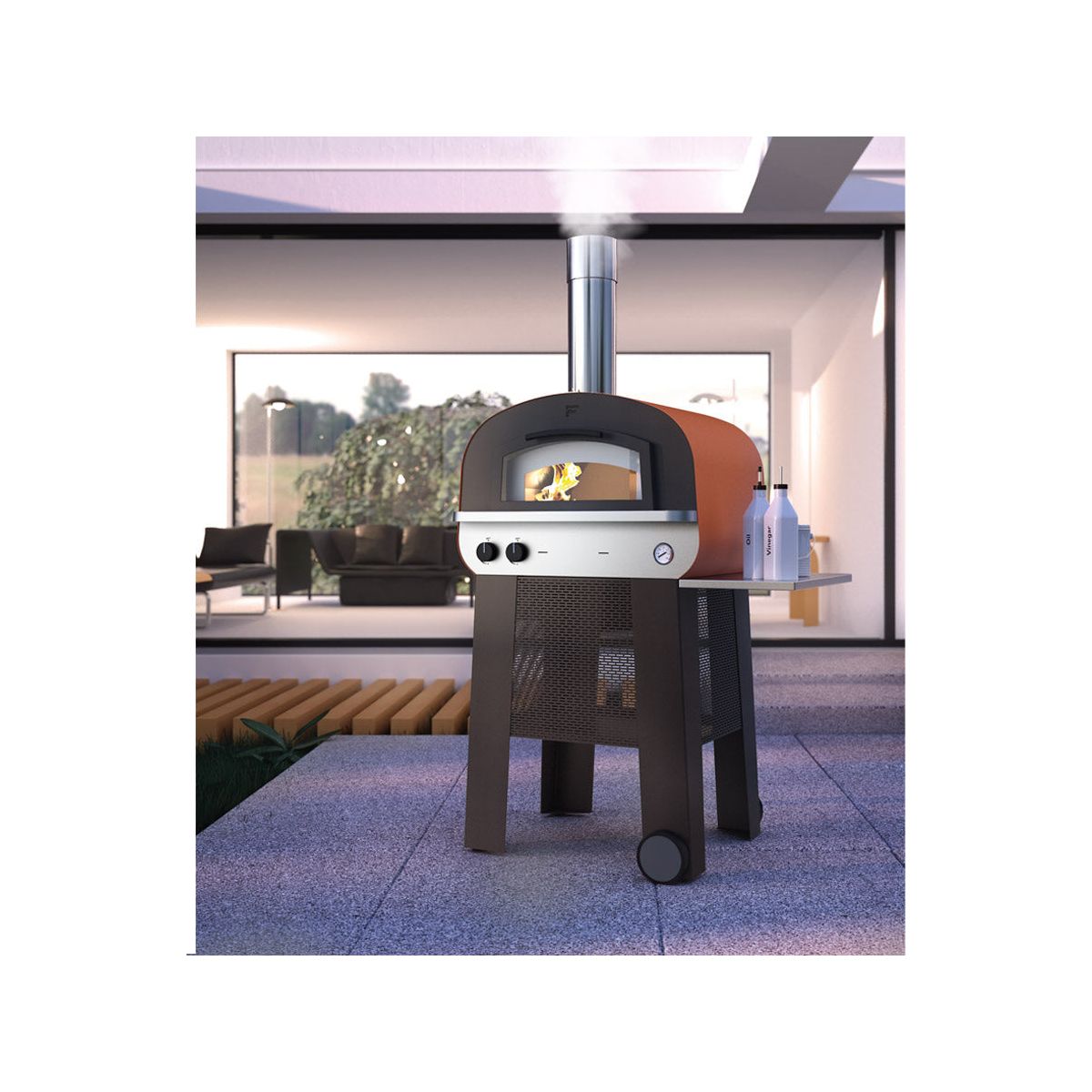 Fontana Piero Hybrid Gas & Wood Fire Oven with Trolley