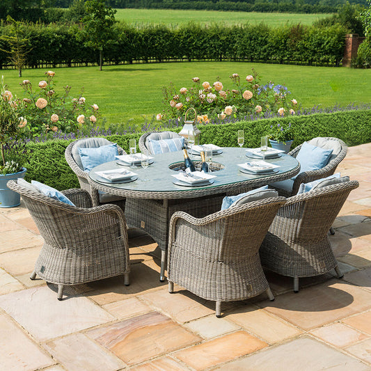 Maze Oxford Grey Rattan Six Seat Oval Heritage Garden Dining Set with Lazy Susan / Ice bucket