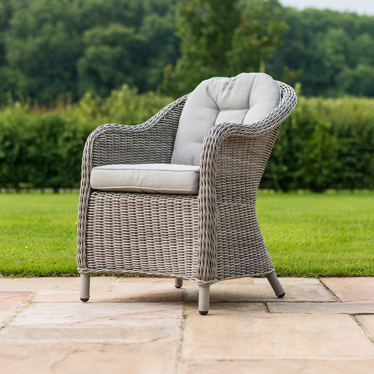 Maze Oxford Grey Rattan Six Seat Round Heritage Garden Dining Set with Lazy Susan and LPG Gas Firepit