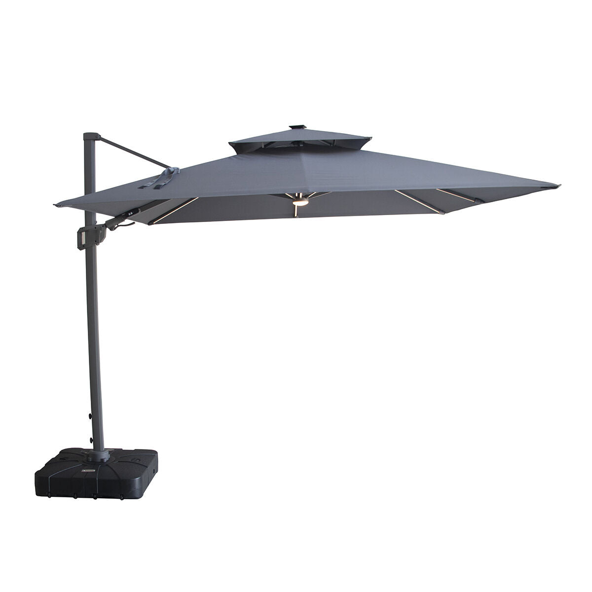 Maze Apollo LED 3m x 3m Square Rotating Cantilever Parasol With Base