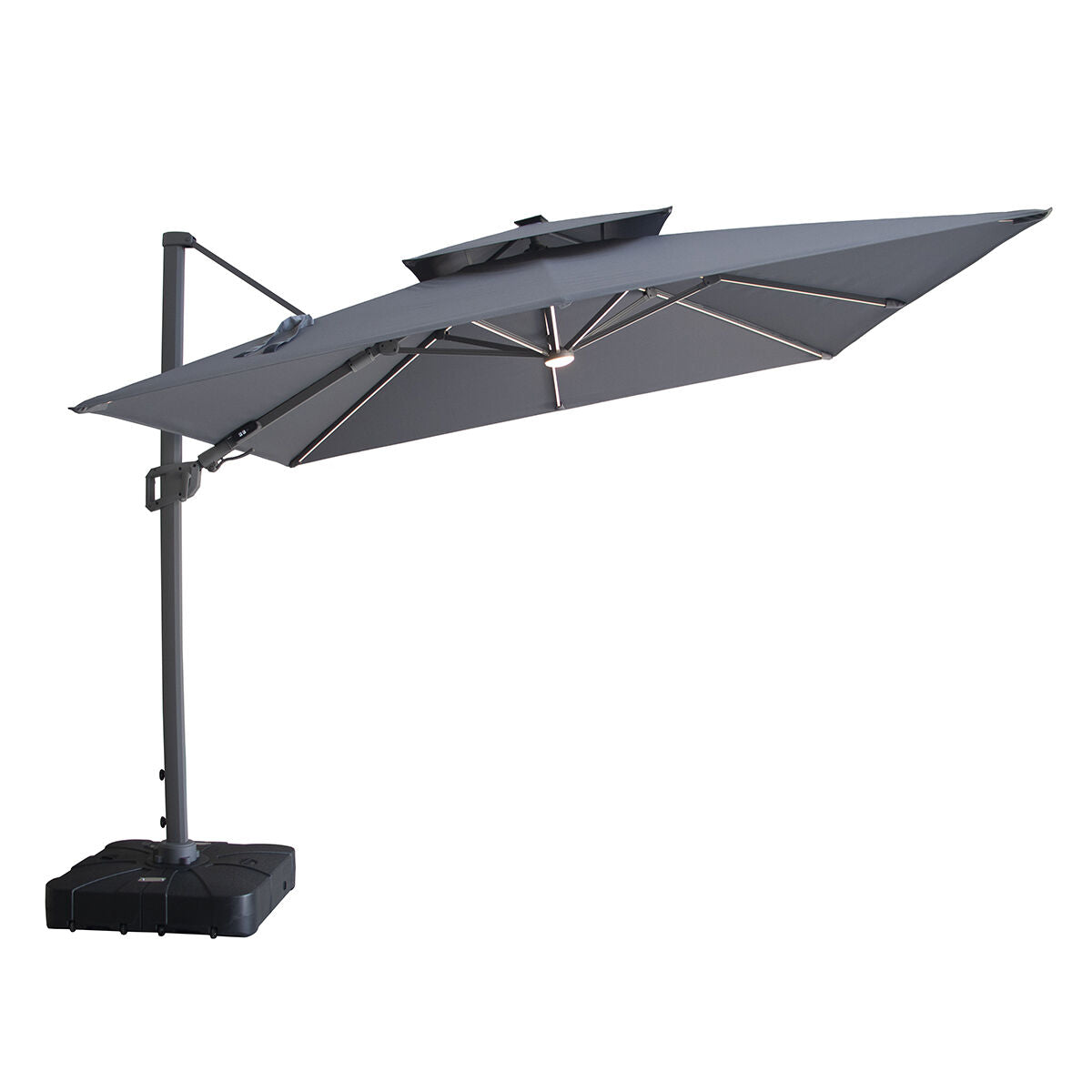 Maze Apollo LED 3m x 3m Square Rotating Cantilever Parasol With Base