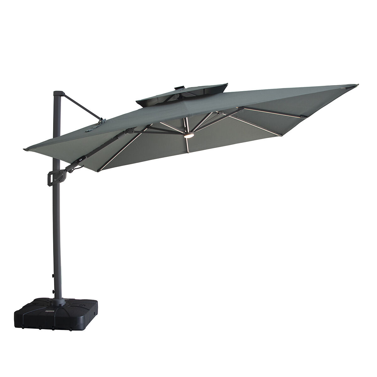 Maze Apollo LED 3m x 3m Square Rotating Cantilever Parasol With Base