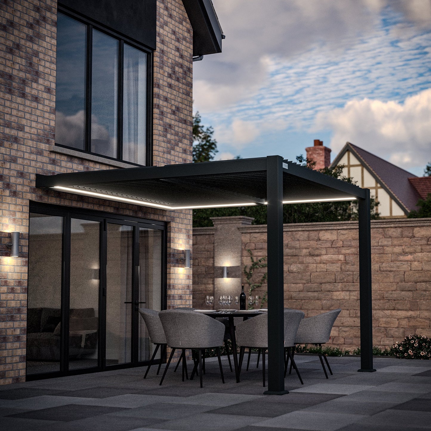 Maze Como Lean-To Wall Grey Aluminium Pergola - Frame Only