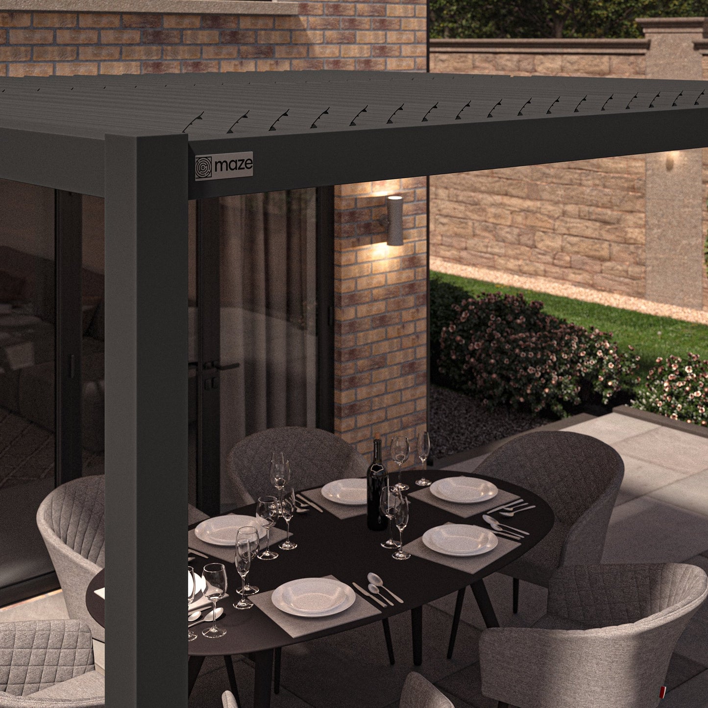 Maze Como Lean-To Wall Grey Aluminium Pergola - Frame Only