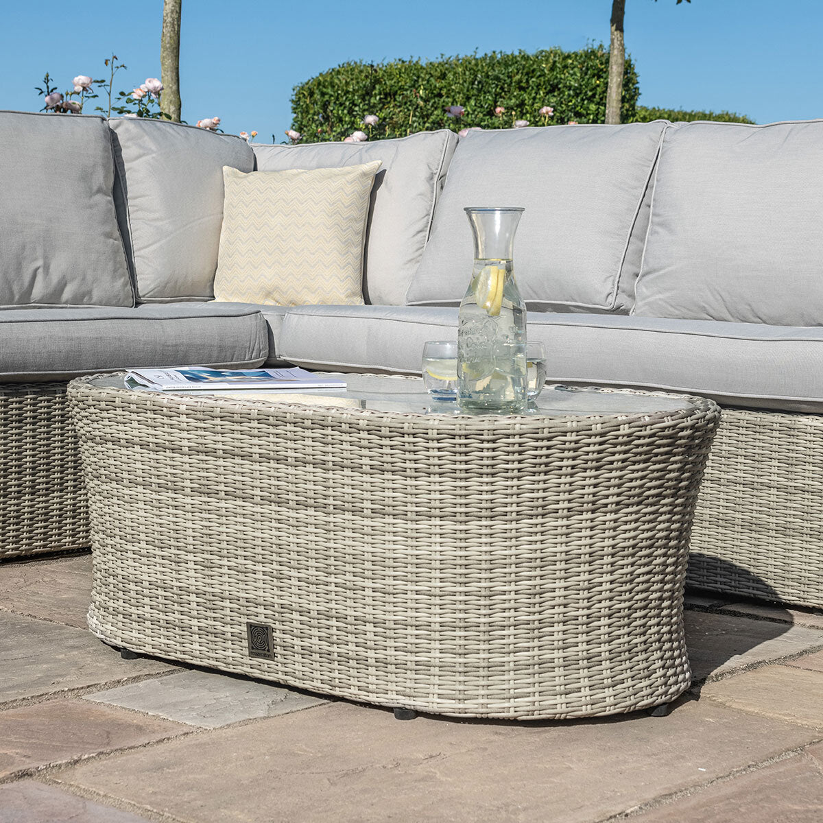 Maze Oxford Grey Rattan Large L shape Corner Garden Sofa Set with Armchair and Coffee Table