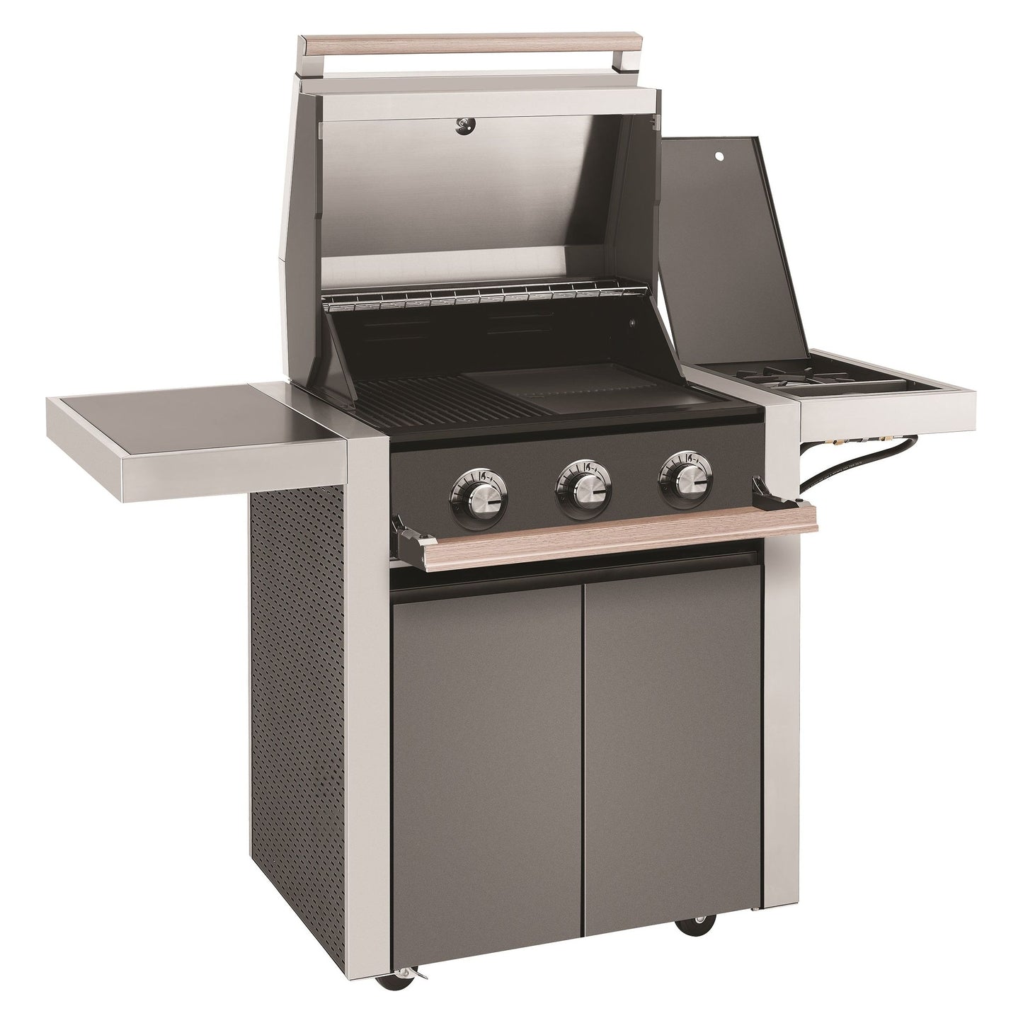 Beefeater 1500 Series 3 Burner Gas BBQ with Trolley with Side Burner from the side