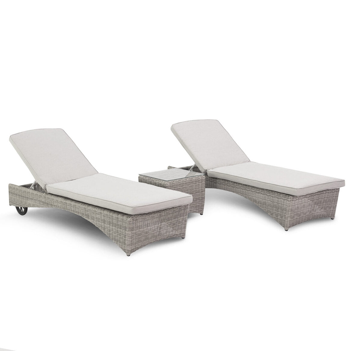 Maze Oxford Grey Rattan Luxury Garden Sunlounger Set with Adjustable back rest and Side Table