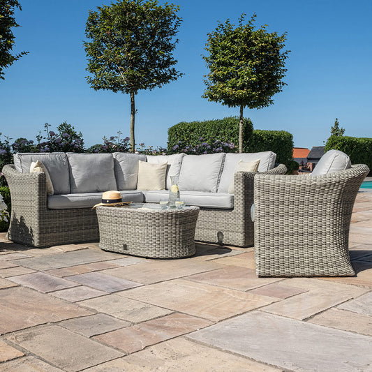 Maze Oxford Grey Rattan Small L shape Corner Garden Sofa Set with additional Lounging Armchair and Coffee table Coffee Table