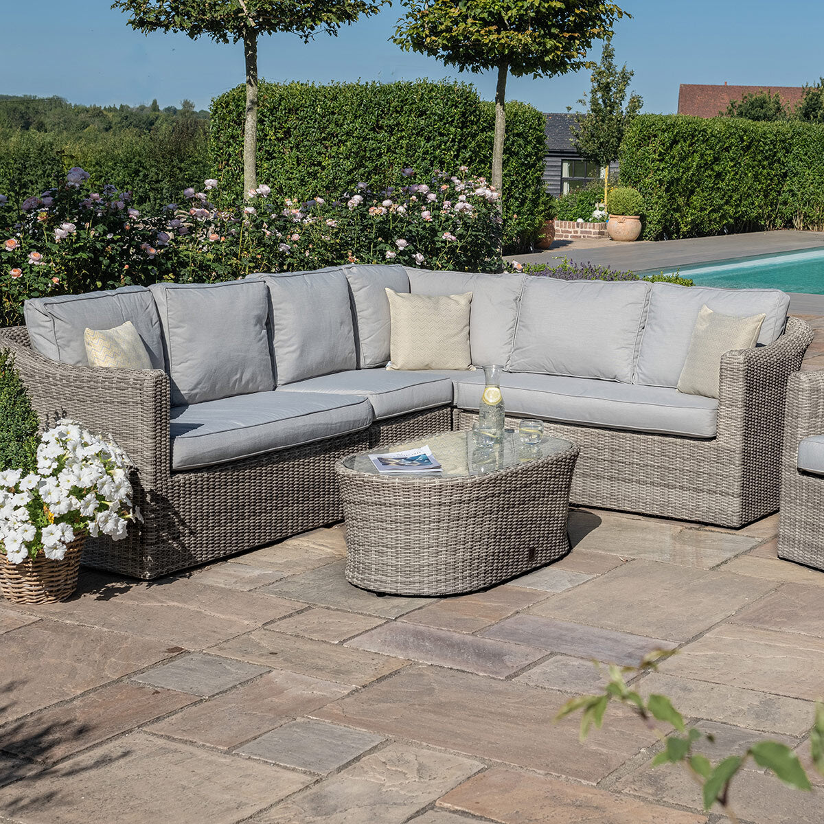 Maze Oxford Grey Rattan Small L shape Corner Garden Sofa Set with Coffee Table