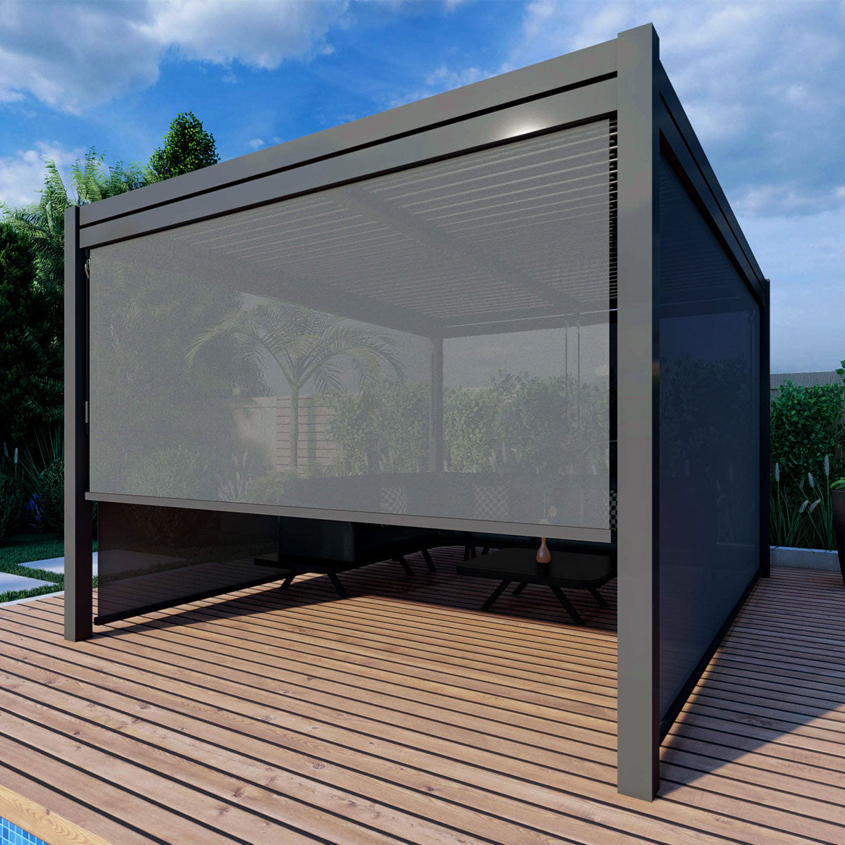 Maze Como Aluminium Pergola with 4 Drop Sides & LED Lighting