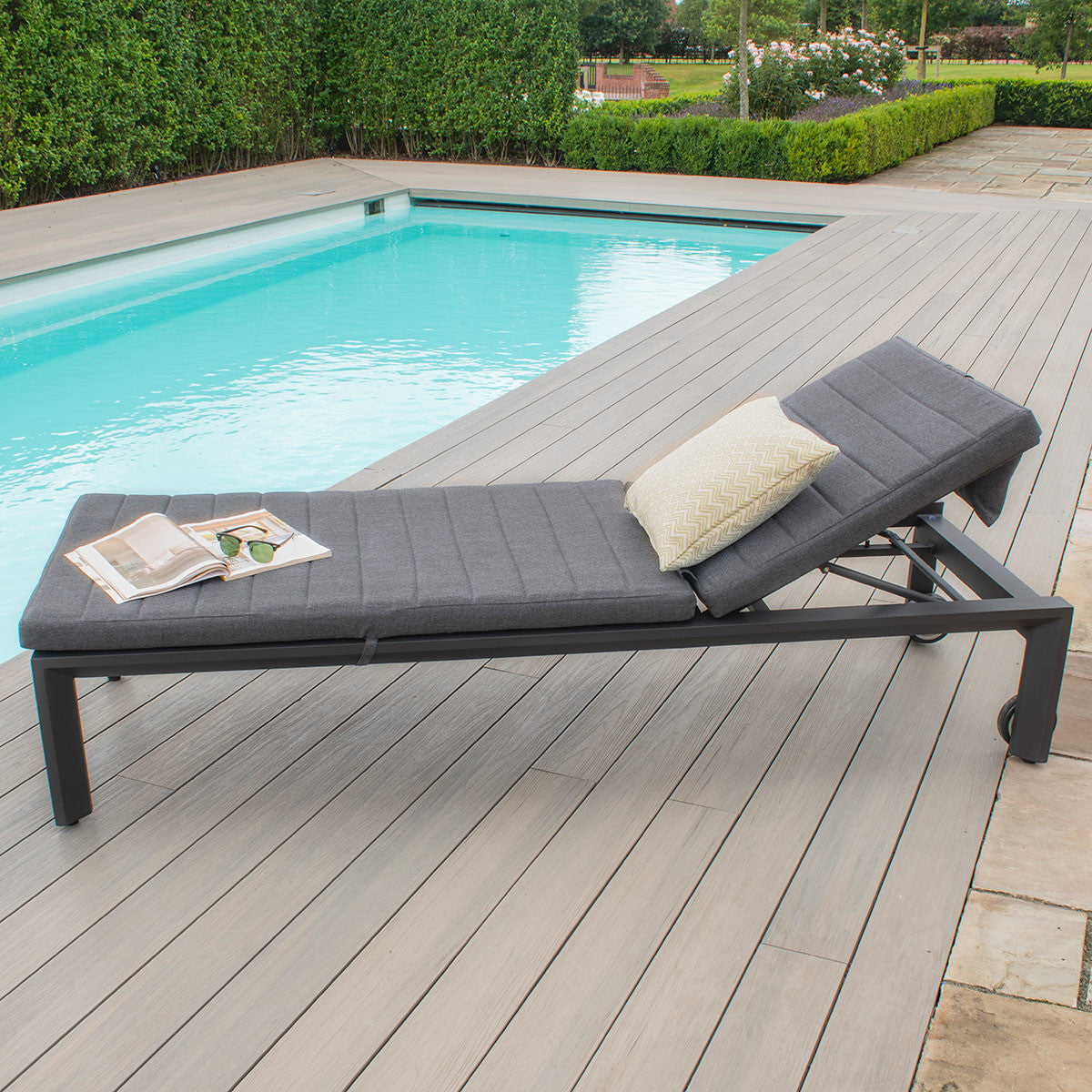 Manhattan Grey Aluminium Garden Sunlounger with Adjustable Back