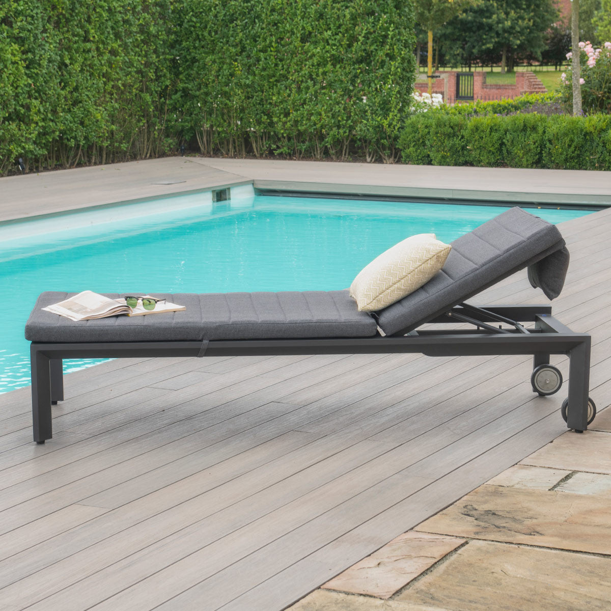 Manhattan Grey Aluminium Garden Sunlounger with Adjustable Back