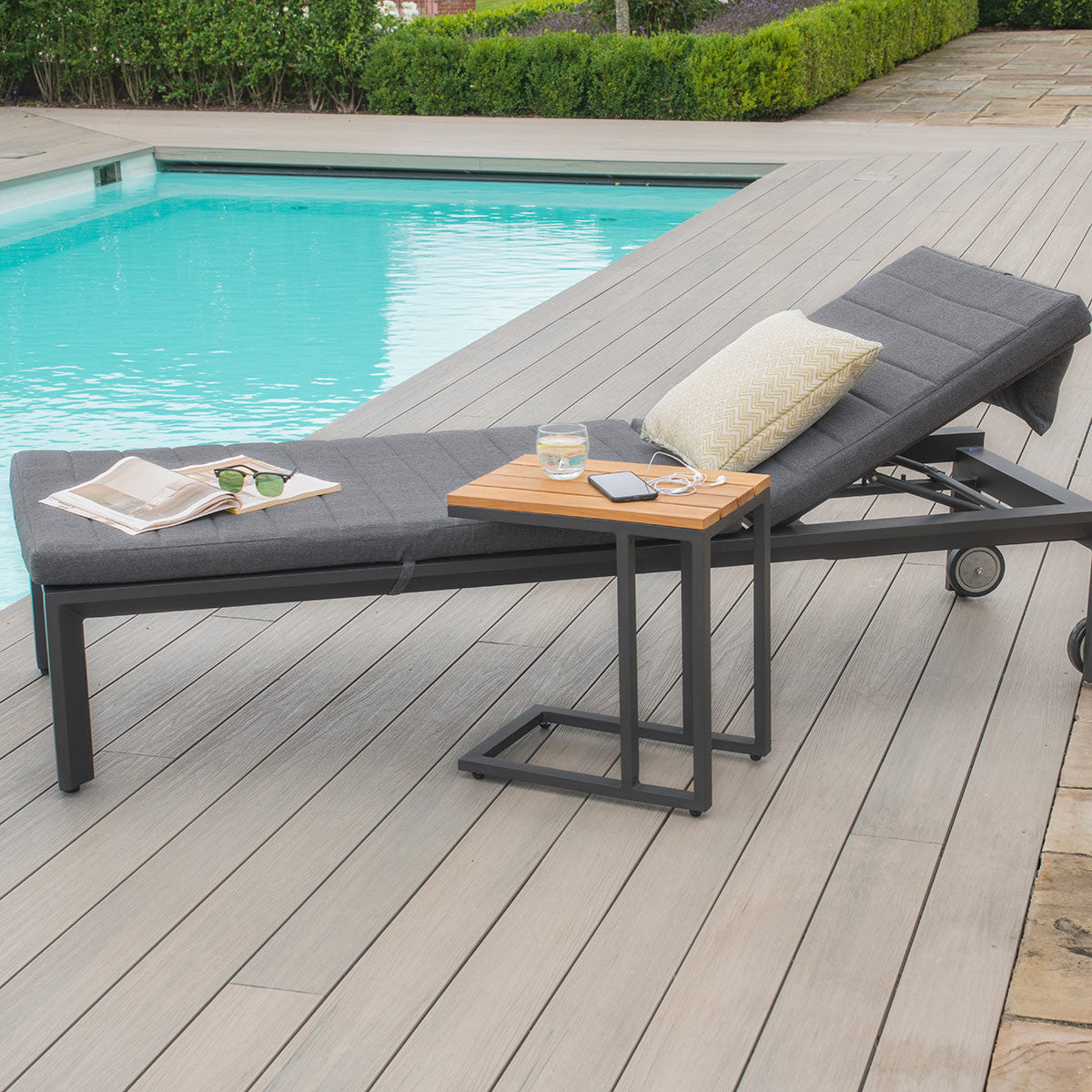 Manhattan Grey Aluminium Garden Sunlounger with Adjustable Back