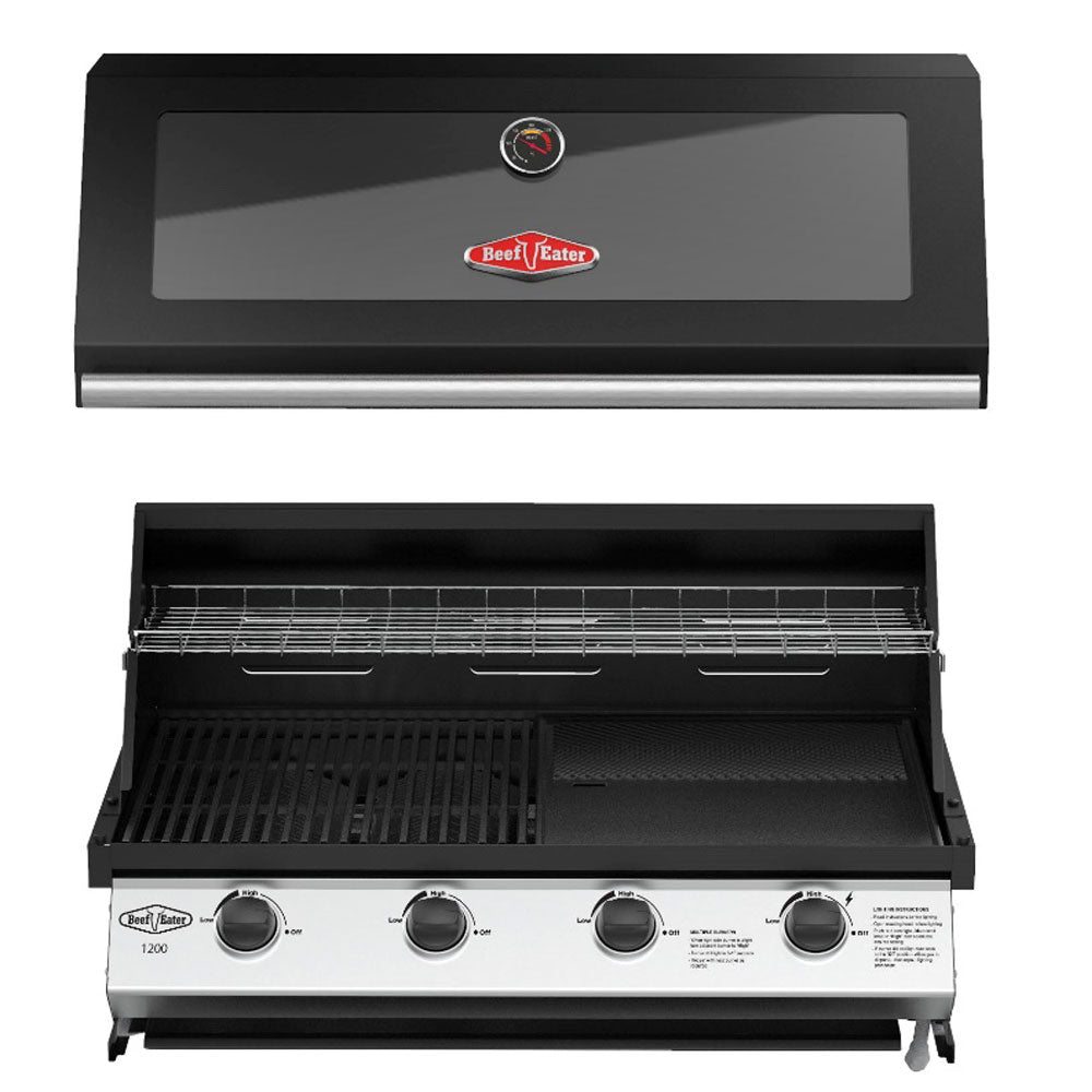 Beefeater 1200E series 4 burner built in gas bbq with hood open