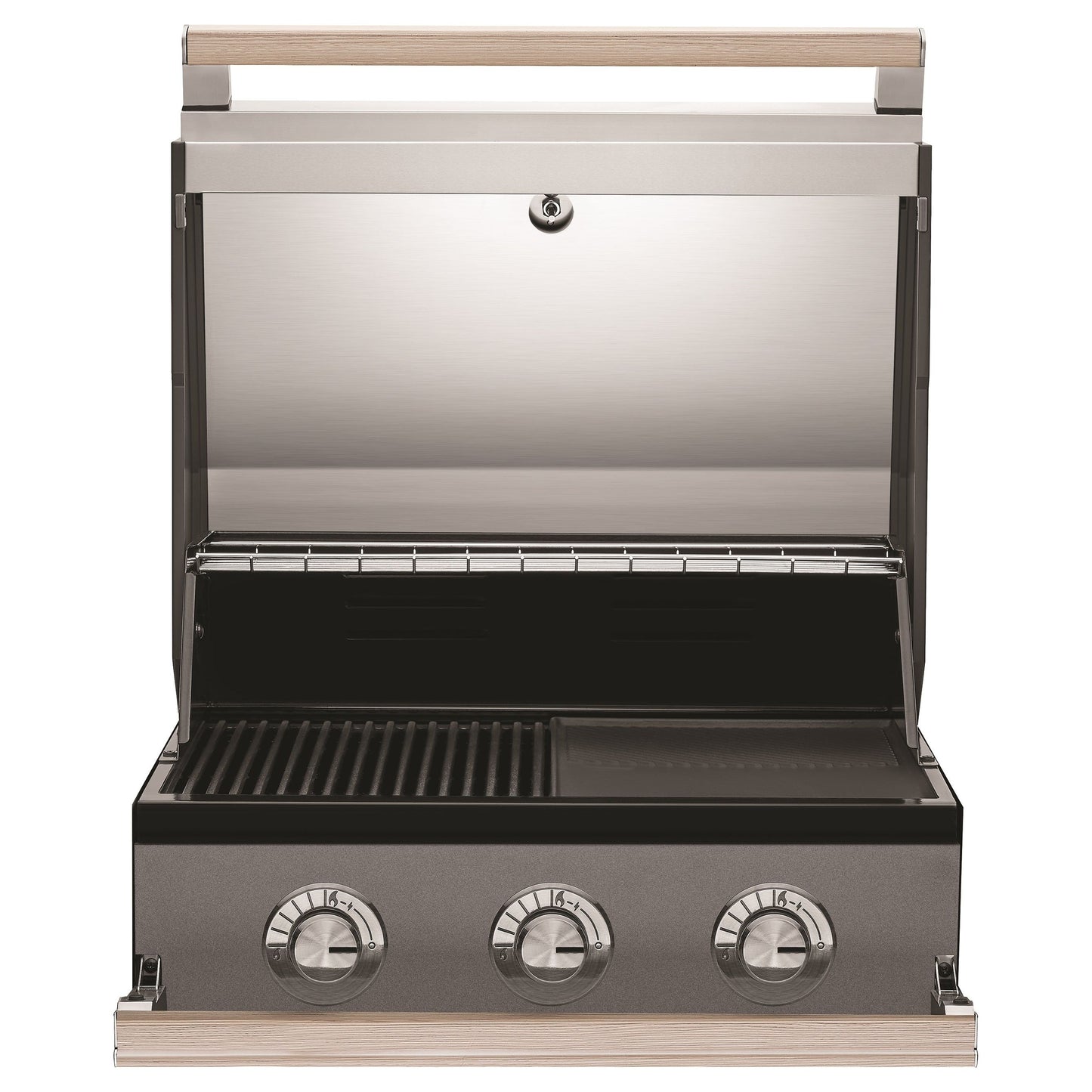 Beefeater 1500 series 3 burner built in gas bbq hood open