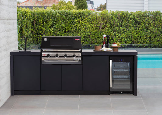 BeefEater_4_Burner_Cabinex_Classic_Outdoor_Kitchen_with_Fridge_by_poolside