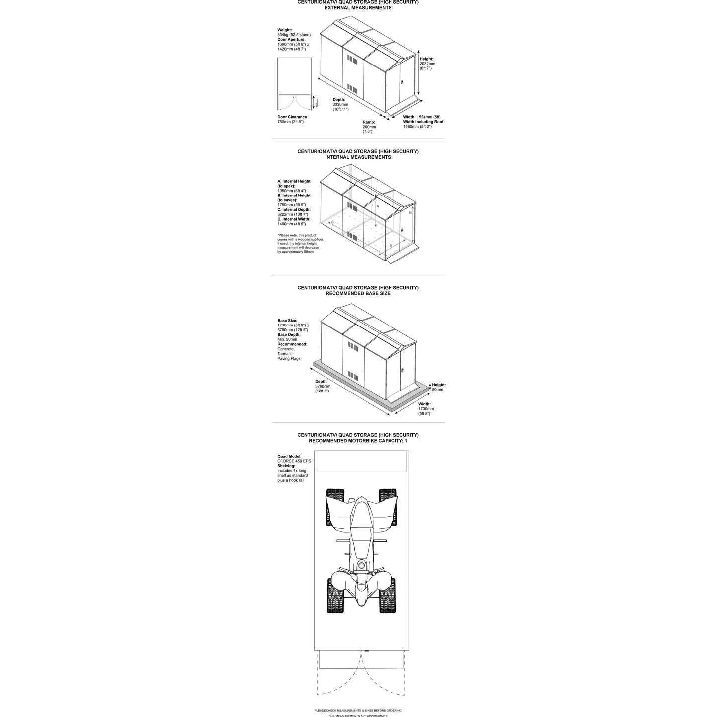 Asgard (Centurion) Quad Bike & ATV Storage Garage (5x11) - Police Preferred Specification