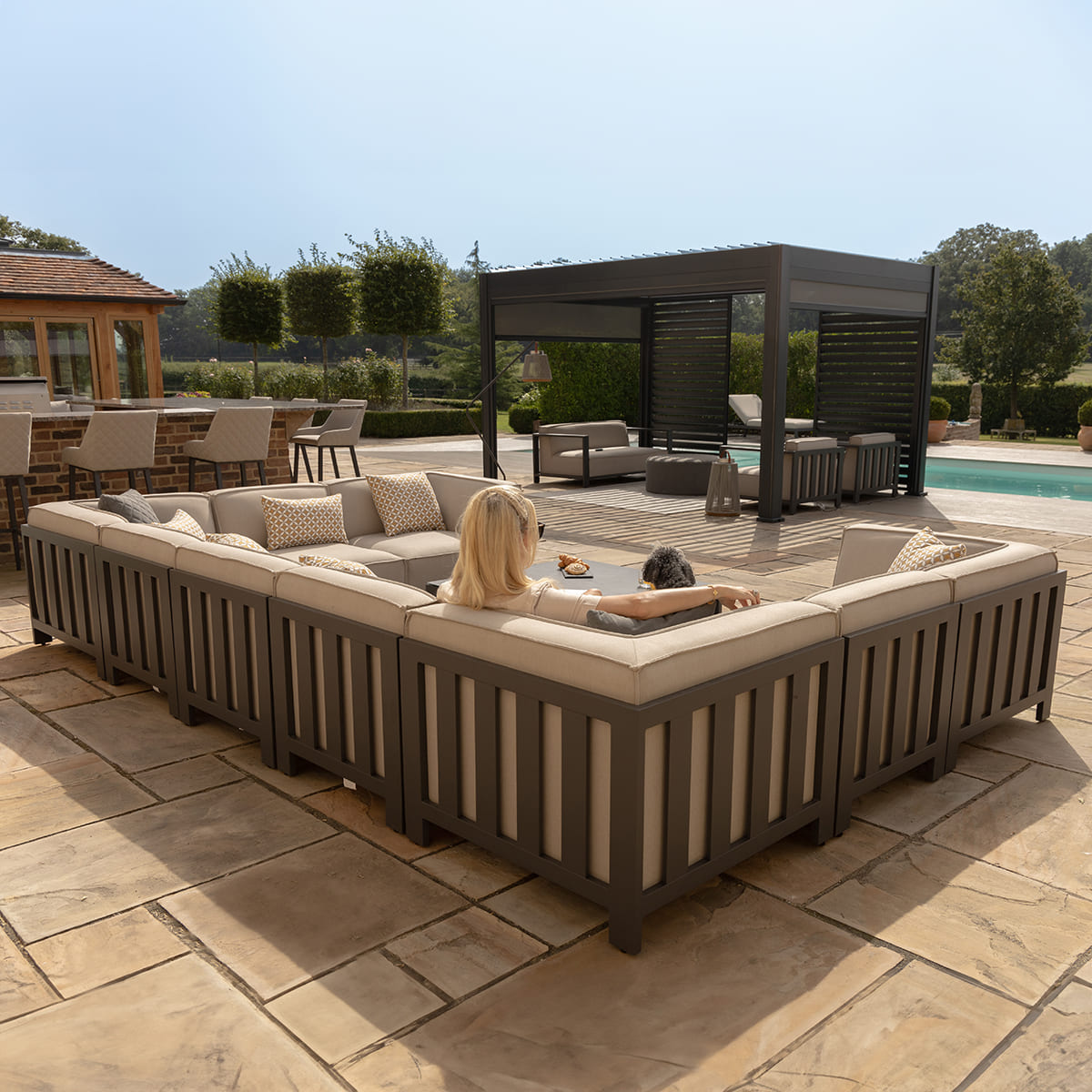 Ibiza U Shape Sofa Set With Square Table + Free Cover