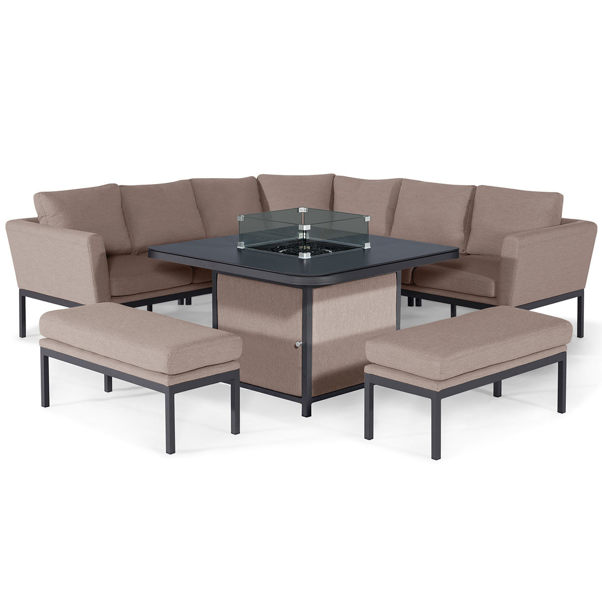 Maze Pulse Deluxe Square Corner Sofa Dining Set with Fire Pit Table + Free Extras