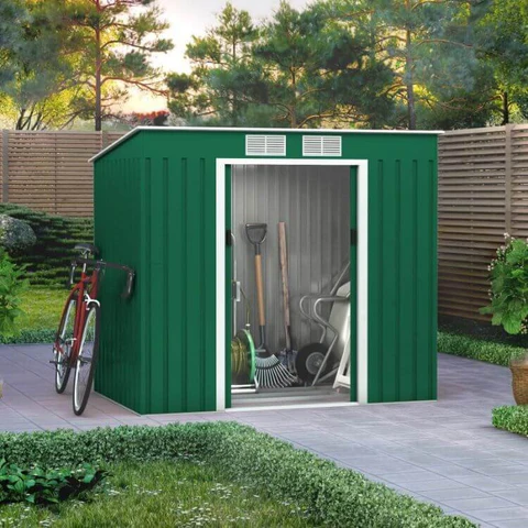 Lotus Hestia 7x4 Dark Green Pent Metal Shed Including Foundation Kit