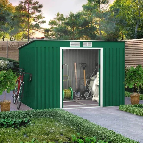 Lotus Hestia 9x6 Dark Green Pent Metal Shed Including Foundation Kit