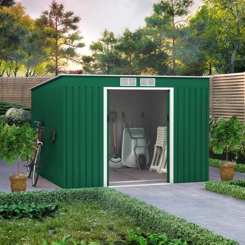 Lotus Hestia 9x8 Dark Green Pent Metal Shed Including Foundation Kit