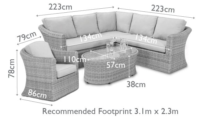 Maze Oxford Grey Rattan Small L shape Corner Garden Sofa Set with additional Lounging Armchair and Coffee table Coffee Table