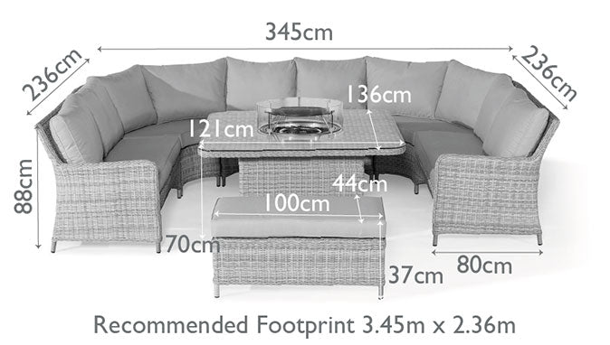 Maze Oxford Grey Rattan Large Royal U Shape Modular Garden Sofa with LPG Fire Pit