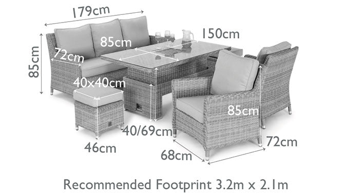 Maze Oxford Grey Rattan Sofa Casual Dining Set with Integrated Ice Bucket and Rising Table