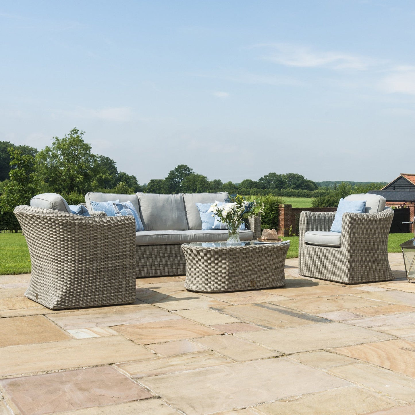 Maze Oxford Grey Rattan Three seat sofa and two armchairs