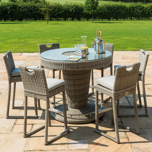 Maze Oxford Grey Rattan Six Seat Round High Bar Set with Ice Bucket