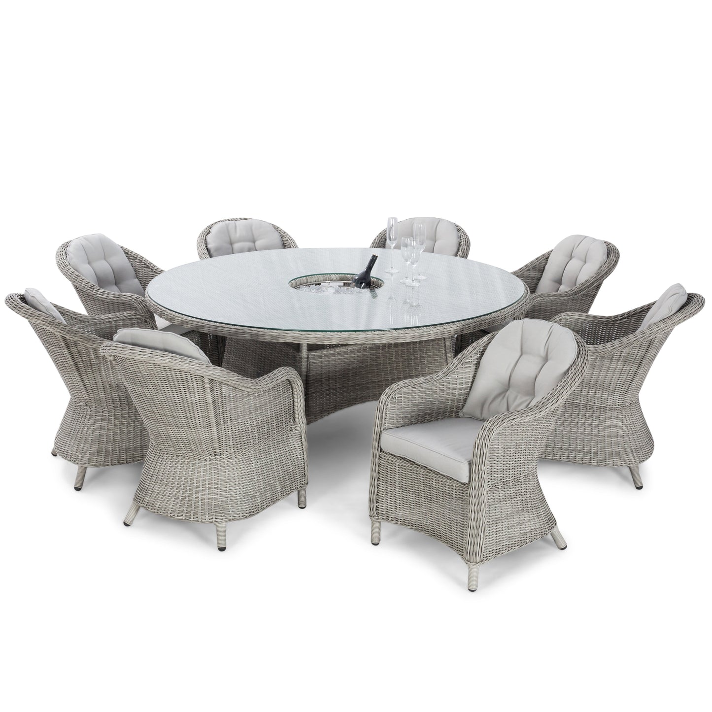 Maze Oxford Grey Rattan Eight Seat Round Heritage Garden Dining Set with ice Bucket and Lazy Susan