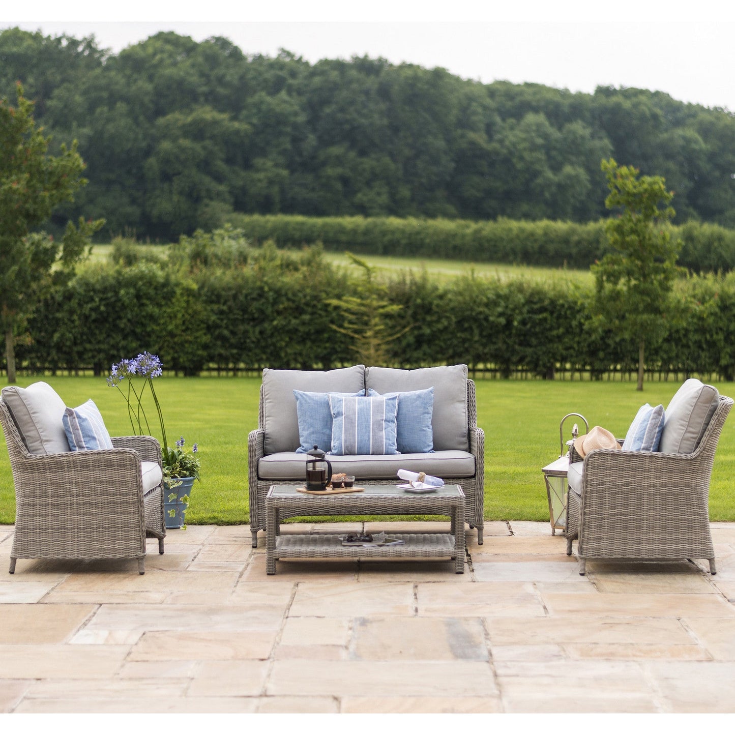 Maze Oxford Grey Rattan Heritage Four Seat Square Garden Sofa Set