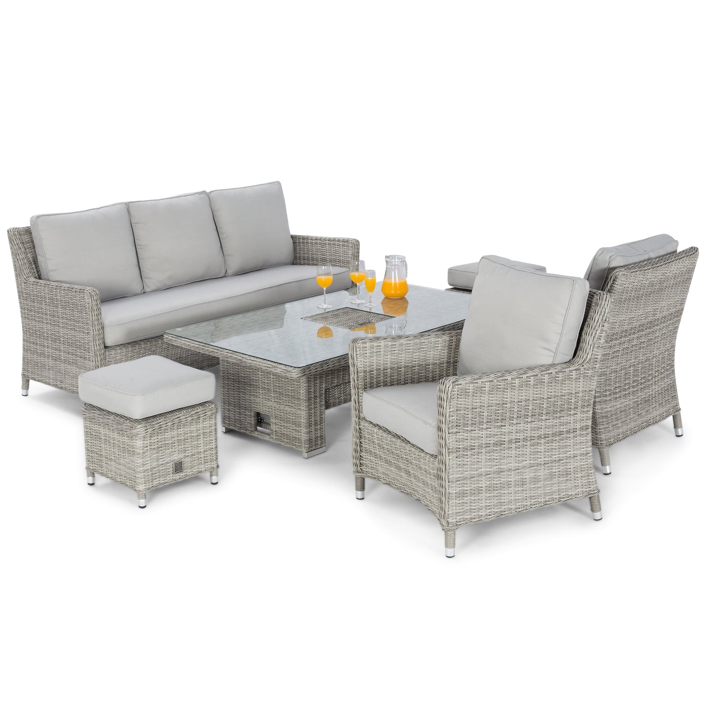 Maze Oxford Grey Rattan Sofa Casual Dining Set with Integrated Ice Bucket and Rising Table