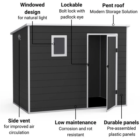 8x5 Lotus Oxonia Pent Plastic Shed Dark Grey With Floor
