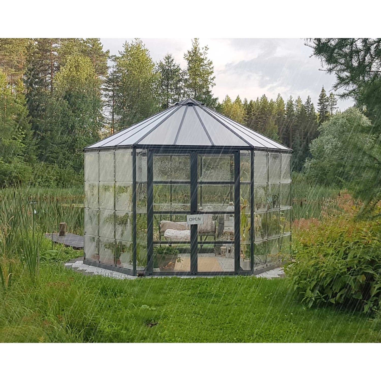 Canopia Oasis Hexagonal Greenhouse  - Grey Aluminium Frame & Hybrid Polycarbonate Panels