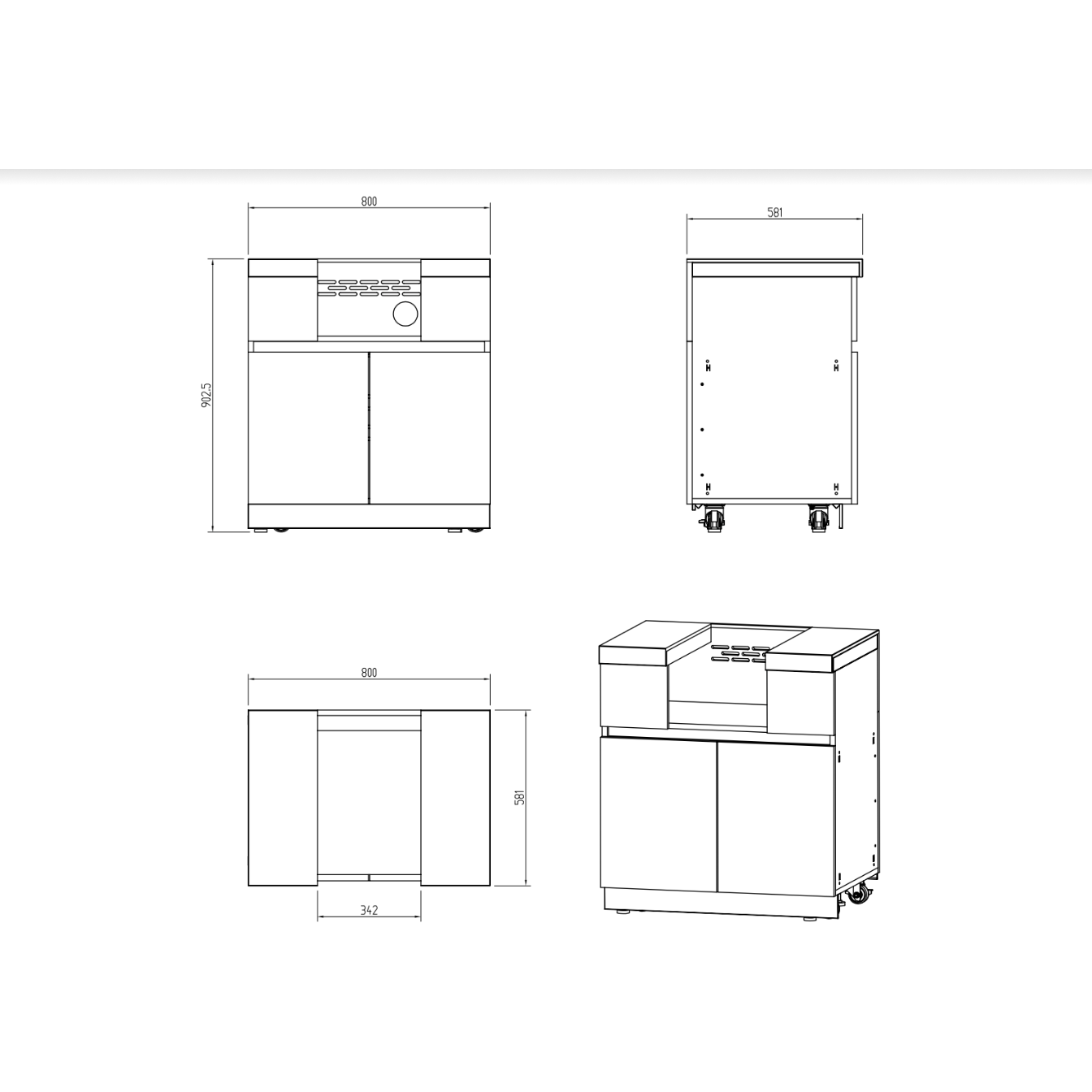 Whistler Fairford Outdoor Kitchen Grey Side Burner & Cabinet 80cm